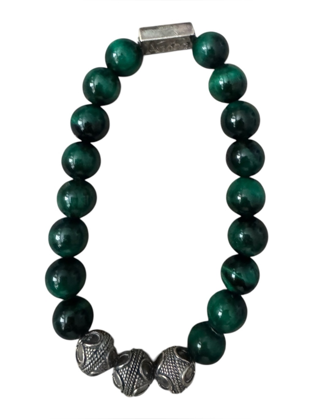 AZIZA Men’s Marble Green Silver Exquisitely Handcrafted Fashion Beads Bracelet